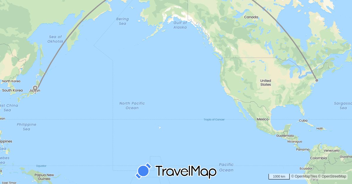 TravelMap itinerary: driving, plane in Japan, United States (Asia, North America)